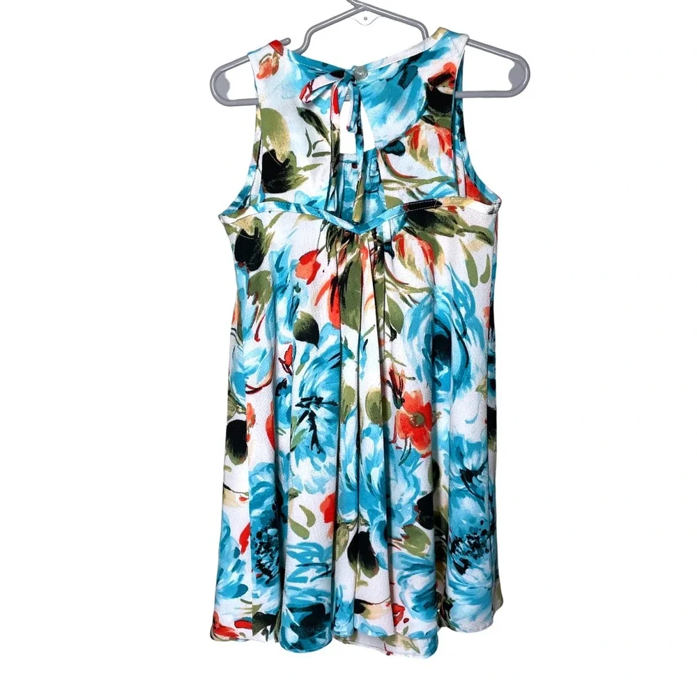 Bonnie Jean Girls Size 5 Floral Dress‎ Blue Orange Watercolor A-Line Sleeveless